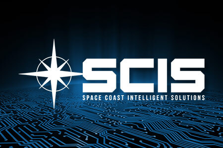 Space Coast Intelligent Solutions logo on a blue background